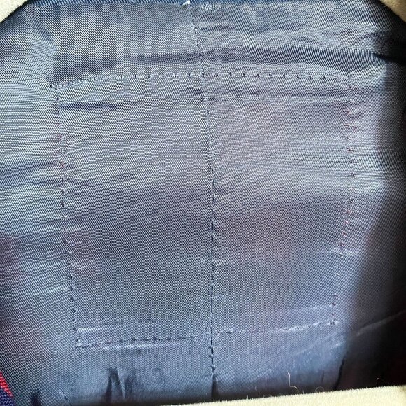 Vintage 90s Simin T  Moschino Plaid Check Print Red Navy Blue Classic Blazer S - Picture 3 of 5